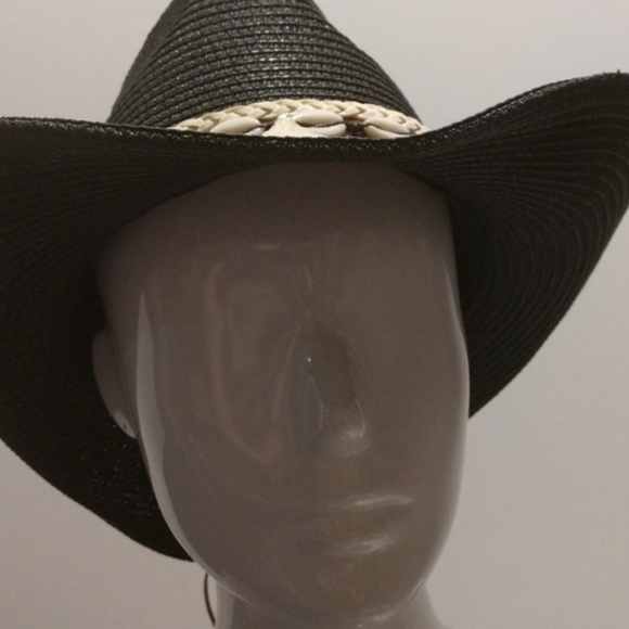 Unisex Straw Weave Western Beach Sun Hat Cowrie Cowry Shells Tassels Black Boho - Picture 3 of 14